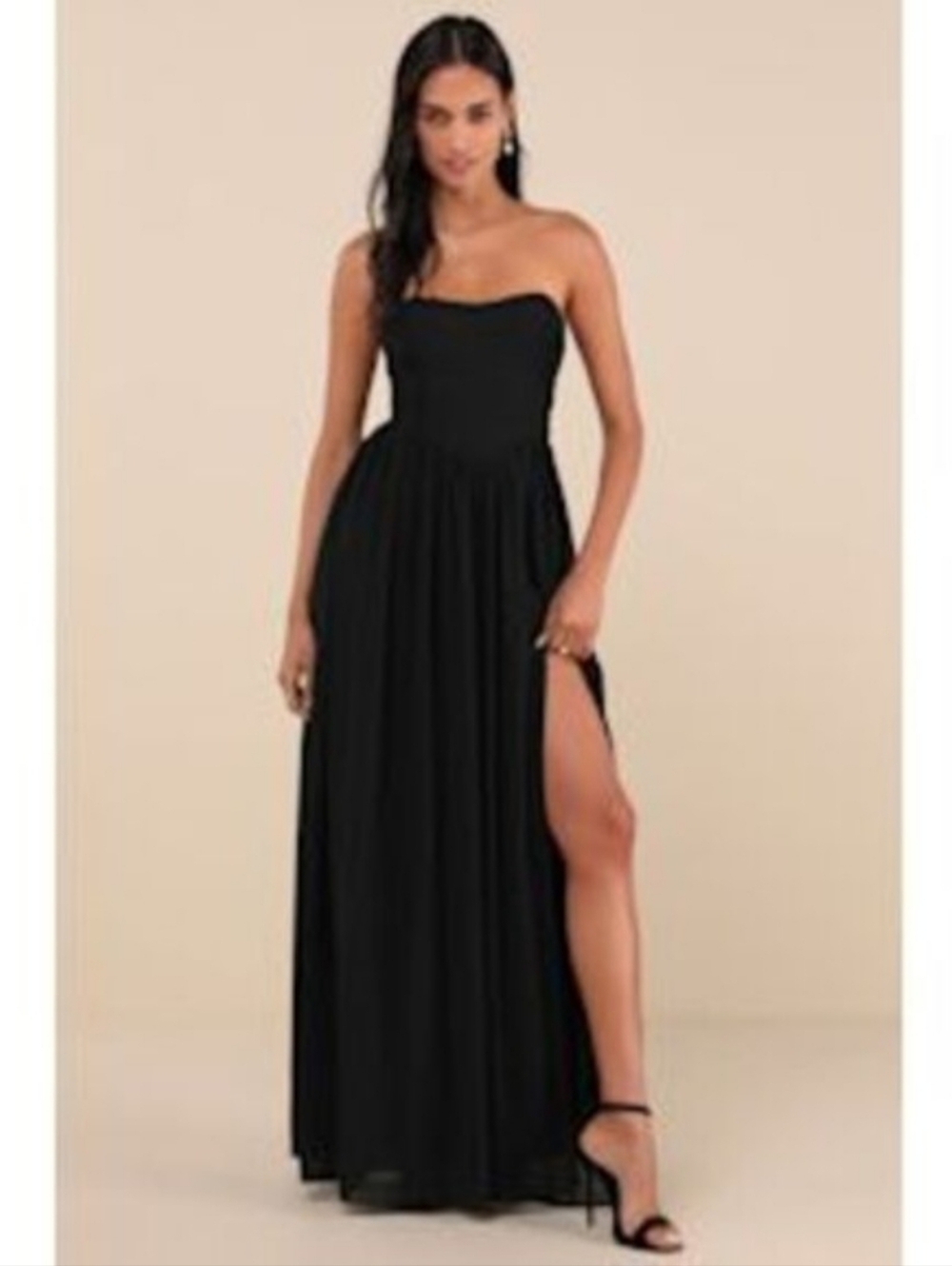 Lulu's Black Ruched Evening Dress